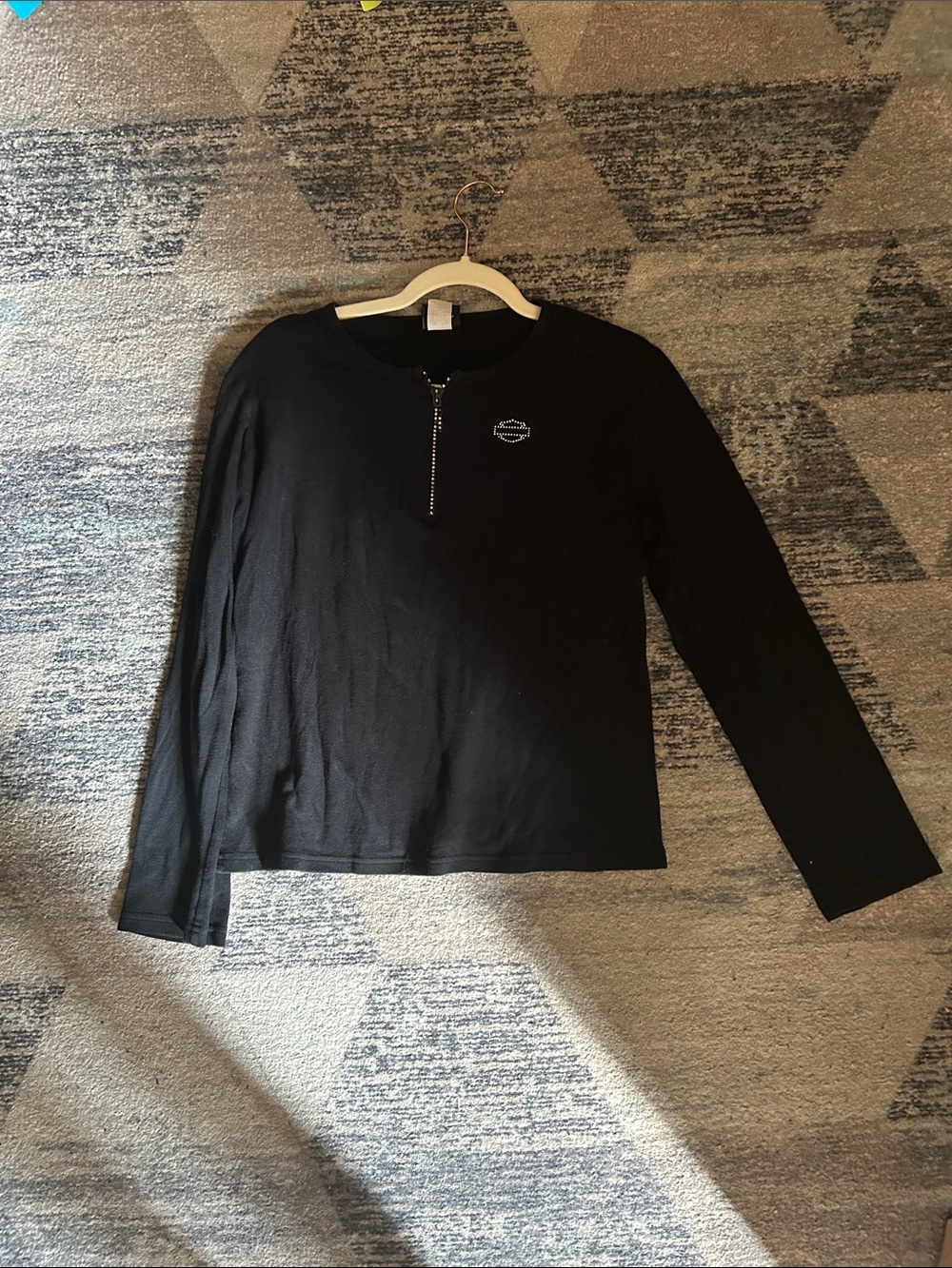 Harley-Davidson Black Long Sleeve Zip-Front Top